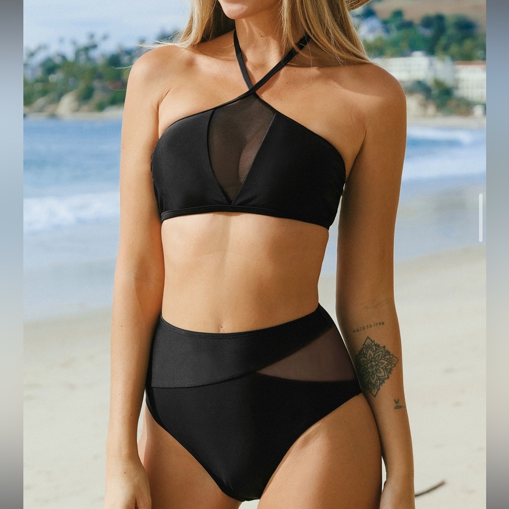 NEW Alegria Mesh Bikini Top & High Rise Bottoms Set Cupshe
